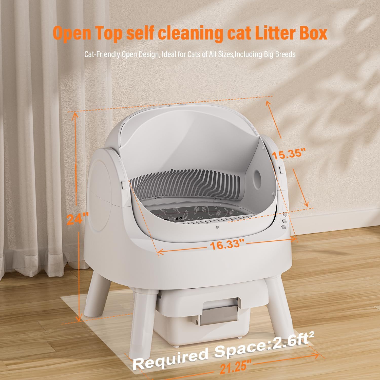 ⏰ LAST DAY 85% OFF   Autoscooper 11 Open-Top Self Cleaning Cat Litter Box, Automatic Cat Litter Box for Multiple Cats with Trash Bags and Litter Mat Included