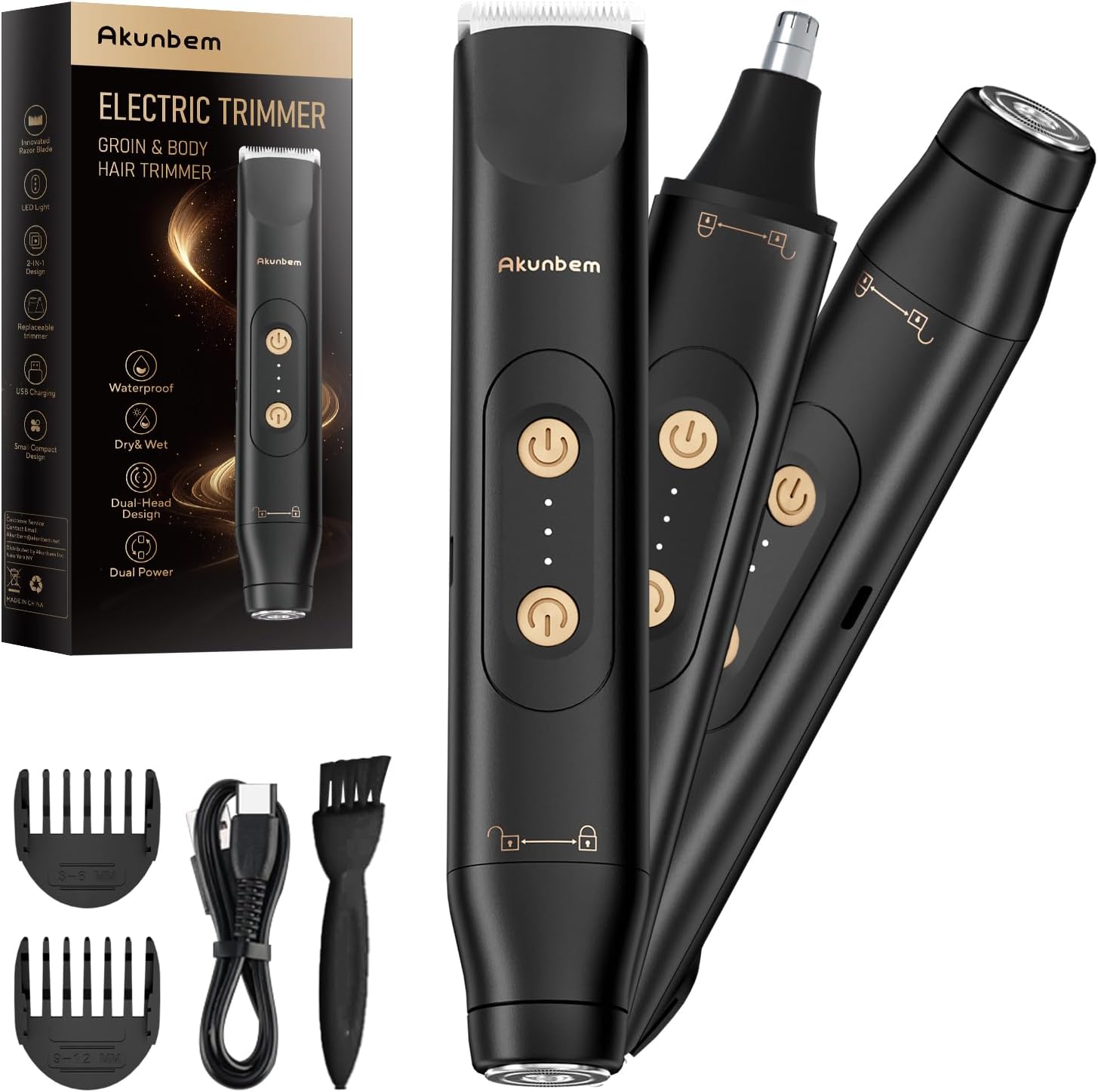  Bikini Trimmer for Women - 2 in 1 Electric Razors for Women - Dual Head Electric Shaver - IPX7 Waterproof Wet & Dry Use Body Hair Trimmer and Facial Hair Remover for Bikini Underarm Leg Arm