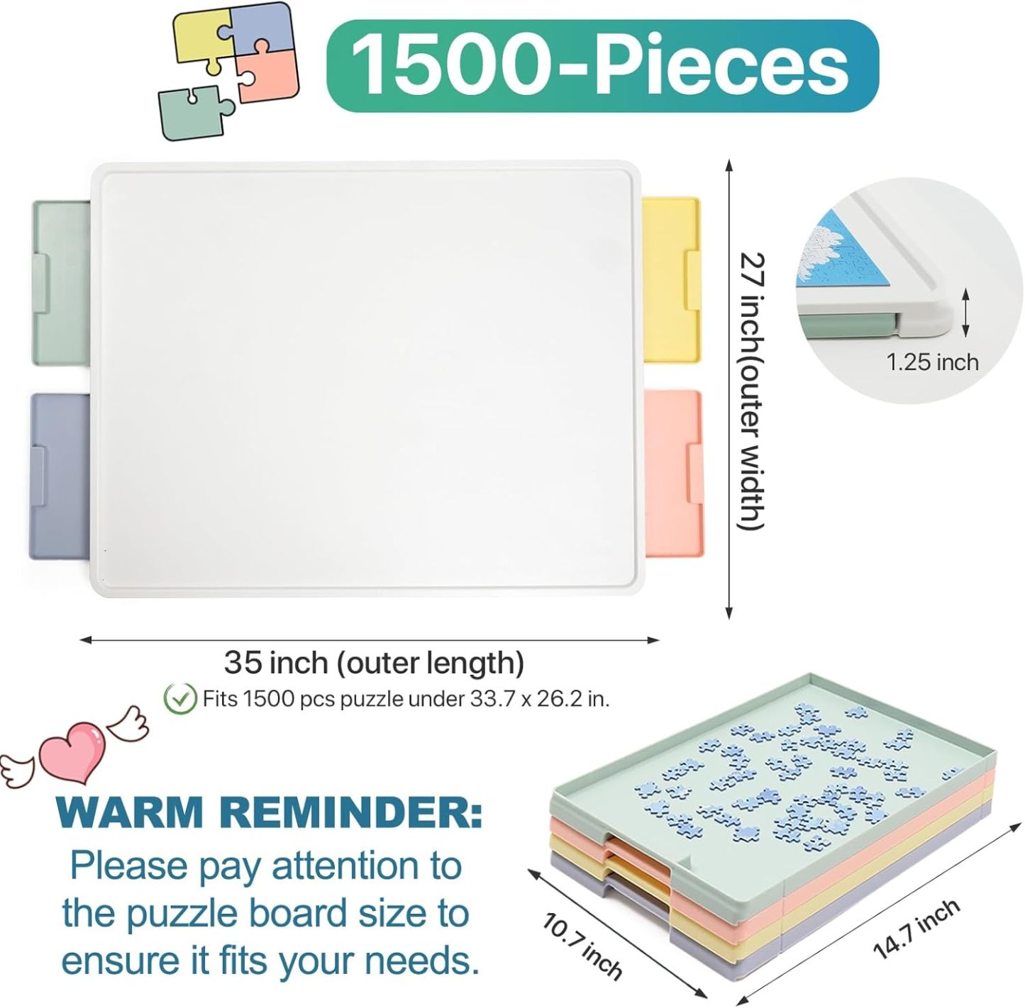 ⏰ LAST DAY 60% OFF 1500 Pieces Rotating Plastic Puzzle Board with Drawers and Cover, 35"x27" Portable Spinning Jigsaw Puzzle Table for Adults, Upgraded Lazy Susan, Ideal Gift for Mum