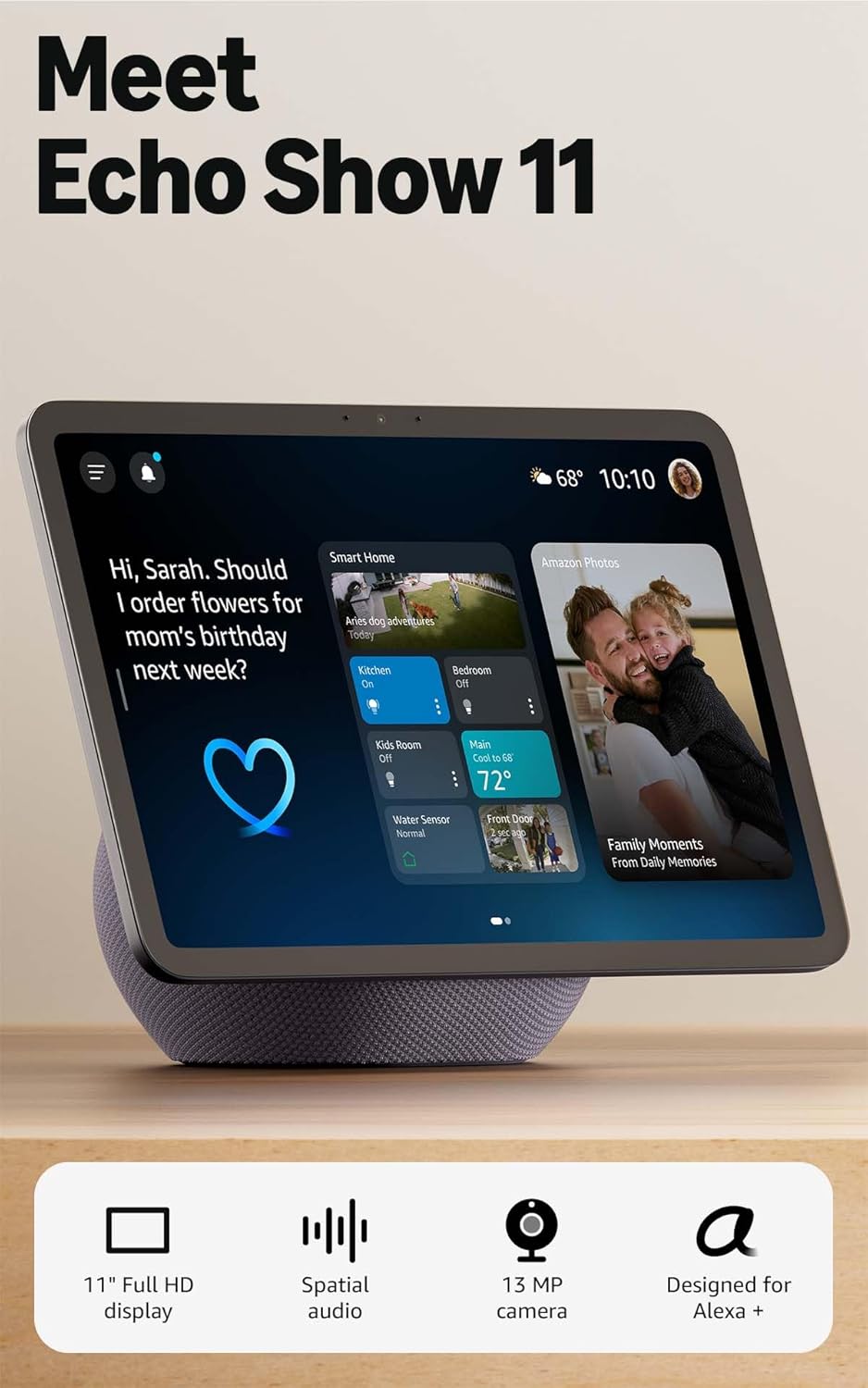  Echo Show 8 (newest model), Vibrant HD 8.7" display with spatial audio, Designed for Alexa+, Graphite