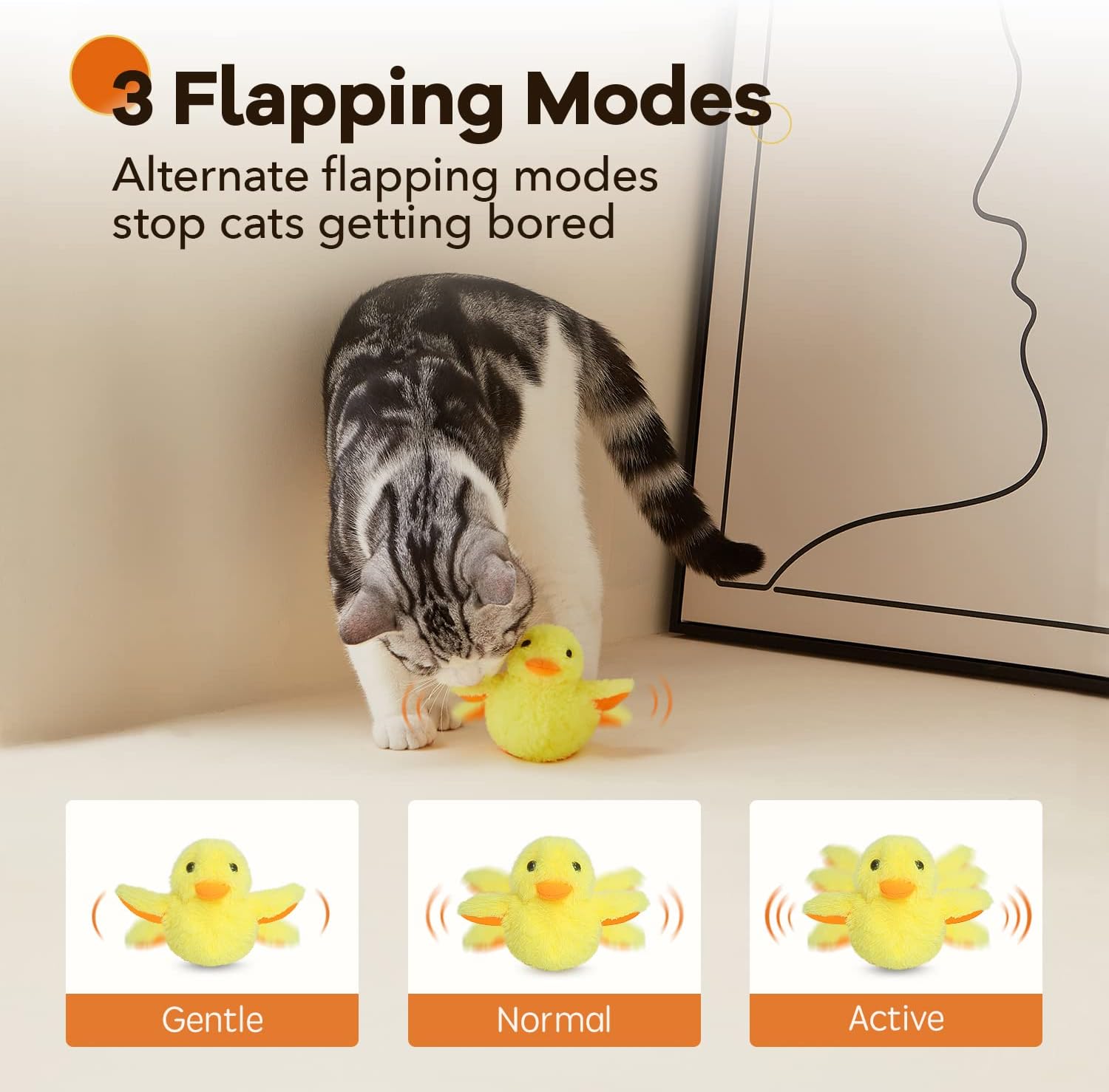 Cat Toys Rechargeable Flapping Bird Sparrow, Lifelike Chirp Tweet, Touch Activated Kitten Toy Interactive Cat Exercise Toys for All Breeds Cat Kicker Catnip Toys 4.0 Inches