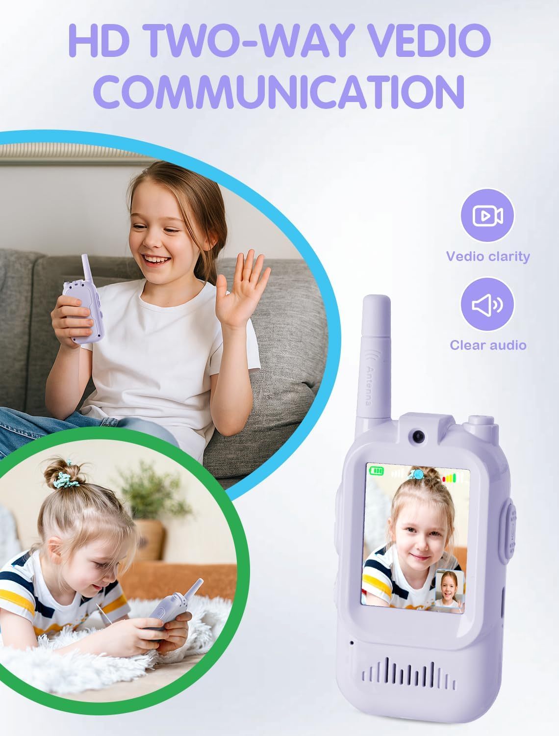 Walkie Talkie for Kids with Video: 2 Pack Rechargeable Toddler Toys with HD Camera & Voice Changer, Long Range Gift Toys for Boy & Girl Age 3-8 for Outdoor Play, Camping (Pink-Blue)