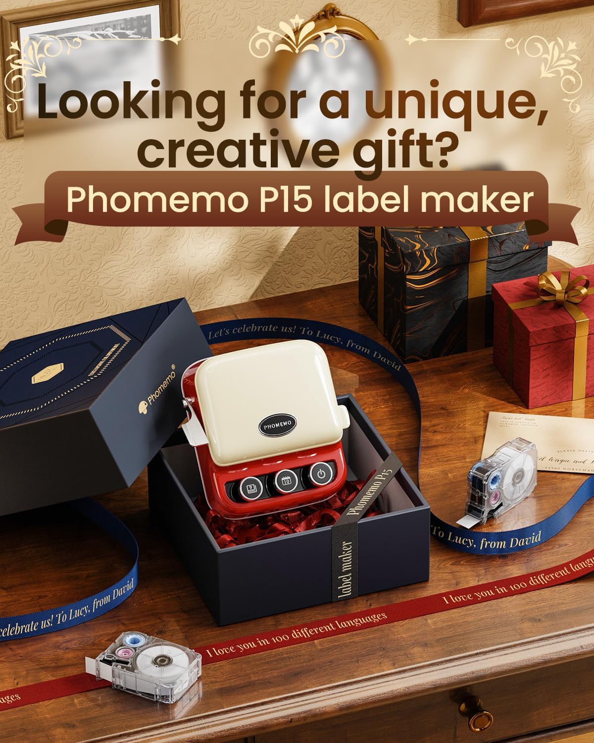 Retro Mini Bluetooth Ribbon Label Printer - Portable Inkless Maker for Gift Wrapping & DIY Crafts