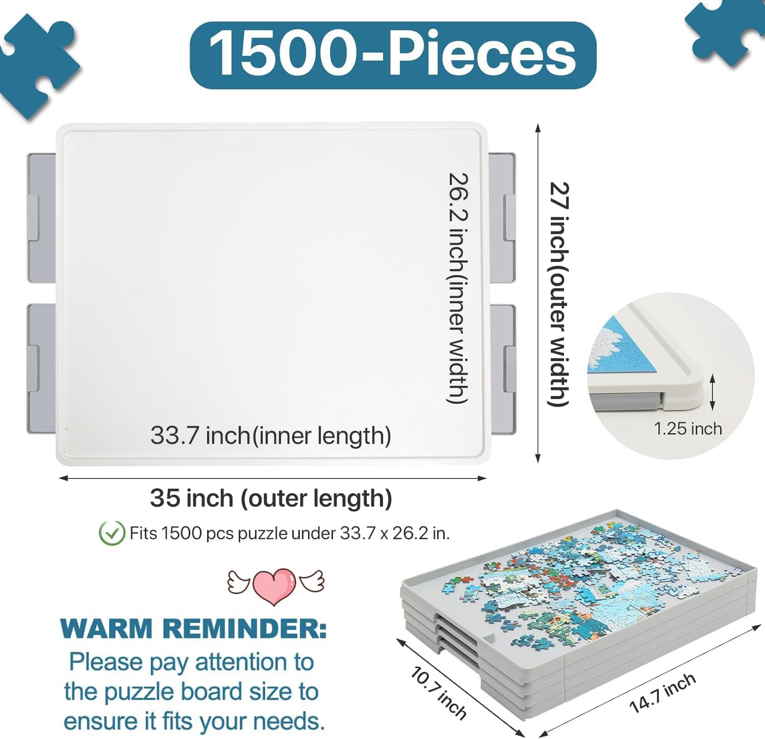 ⏰ LAST DAY 60% OFF 1500 Pieces Rotating Plastic Puzzle Board with Drawers and Cover, 35"x27" Portable Spinning Jigsaw Puzzle Table for Adults, Upgraded Lazy Susan, Ideal Gift for Mum