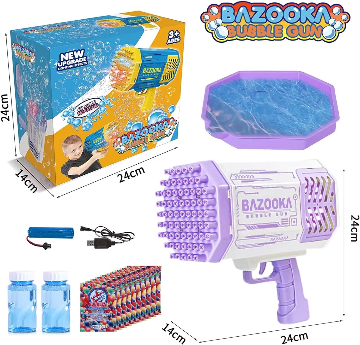 Bubble Gun, 69 Holes Bubble Machine Bubbles Kids Toys 