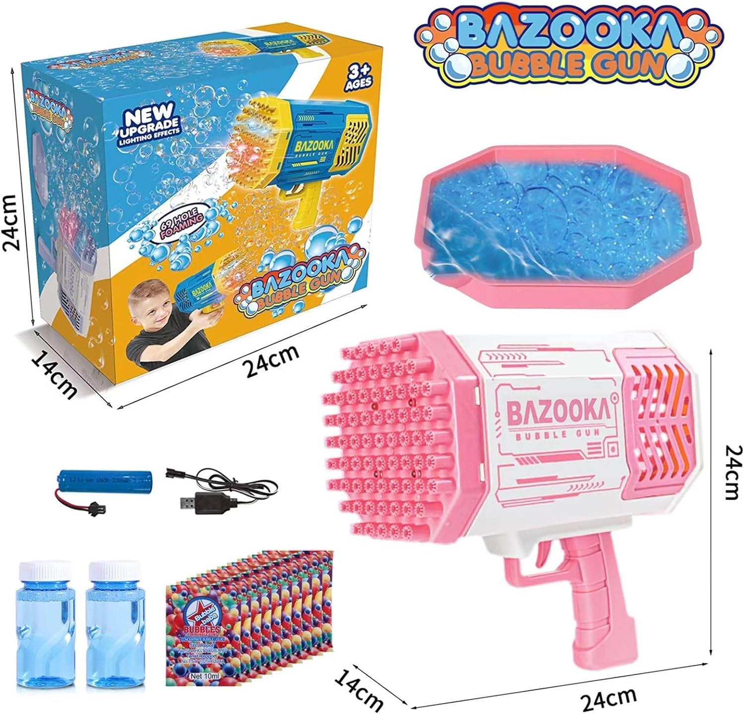 Bubble Gun, 69 Holes Bubble Machine Bubbles Kids Toys 