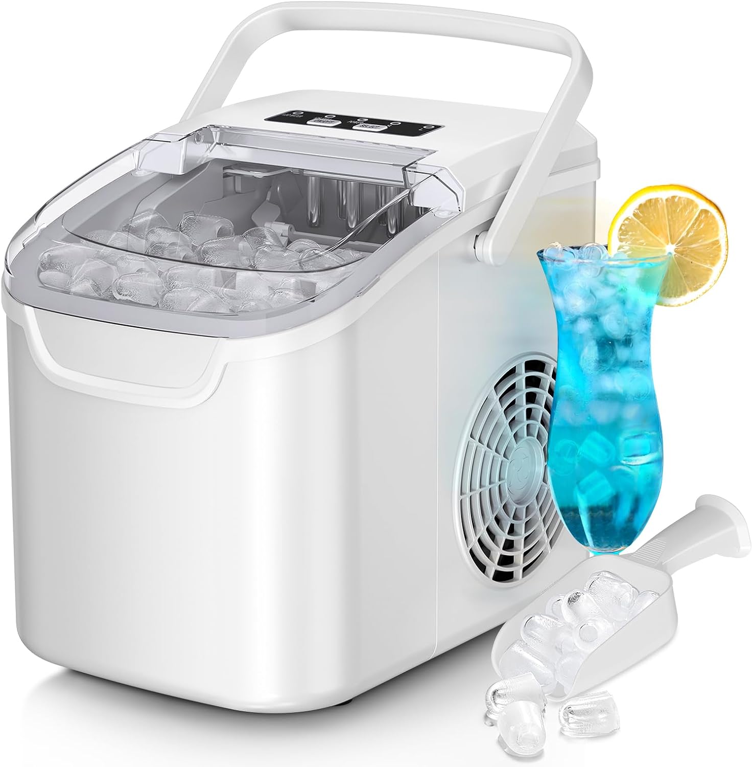 Countertop Ice Maker Machine, 8 Ice Cubes in 6 mins, 26lb/Day Ice with 2 Sizes- Portable Mini, Energy Saving & Basket/Scoop for Home/Party/Travel/Camping/Bar,Black