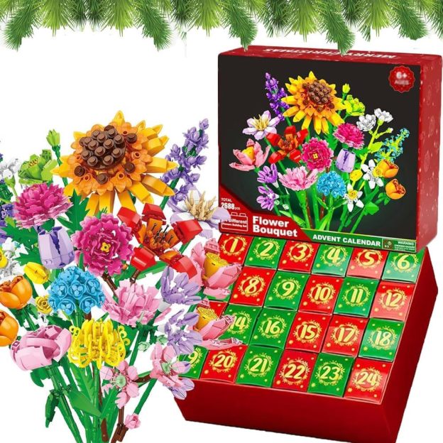 ⏰ LAST DAY 60% OFF 💥 Advent Calendar 2024 for Kids Adults Teens 2025 24 Days Flower Bouquet Christmas Countdown Advent Calendar,Christmas Bouquet Blocks, with 24 Flower Model Building Toy Set (Daisy)