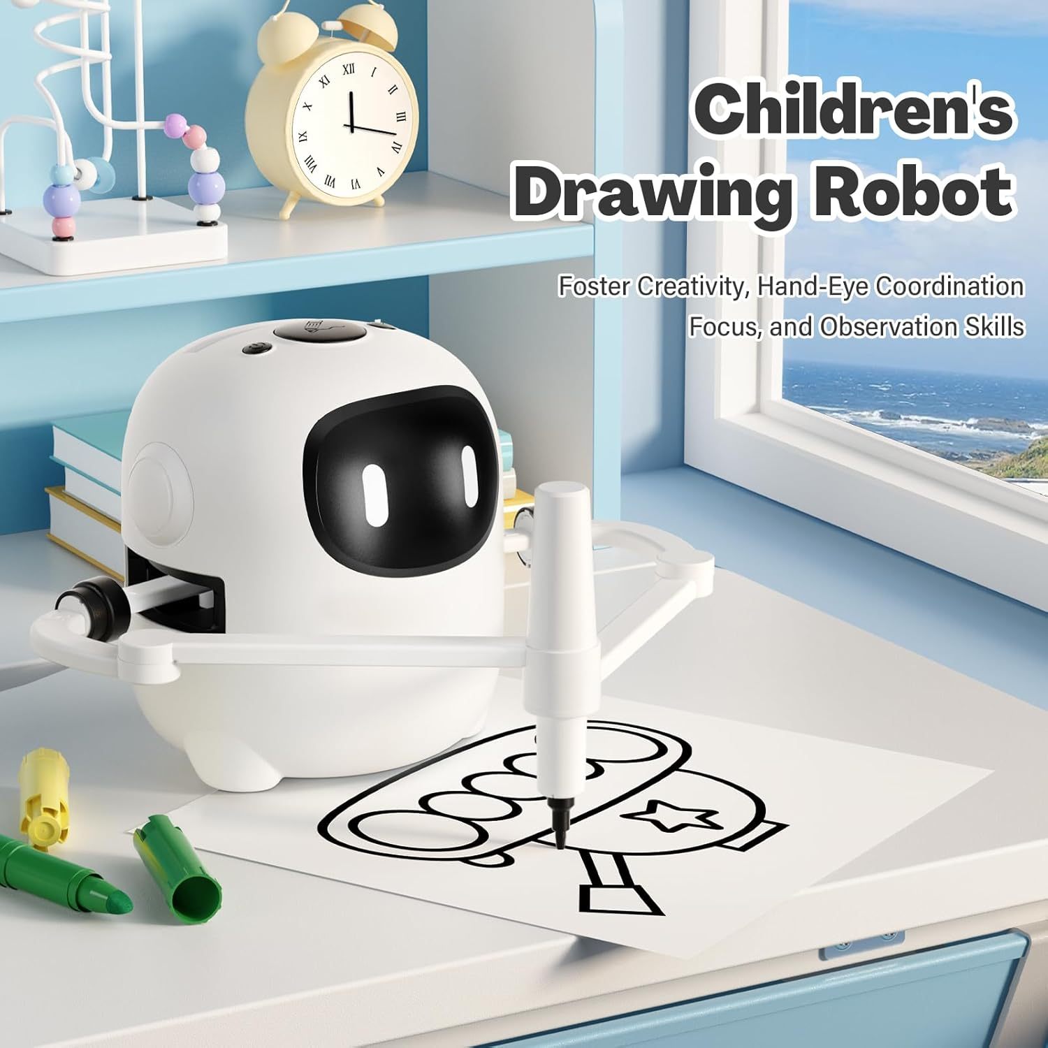 Drawing Robot for Kids with 150 Cards, Voice Interactive Educational Drawing Machine, Montessori Painting Learning Toys for 3 4 5 6 7 8 Year Old Boys Girls Birthday Party