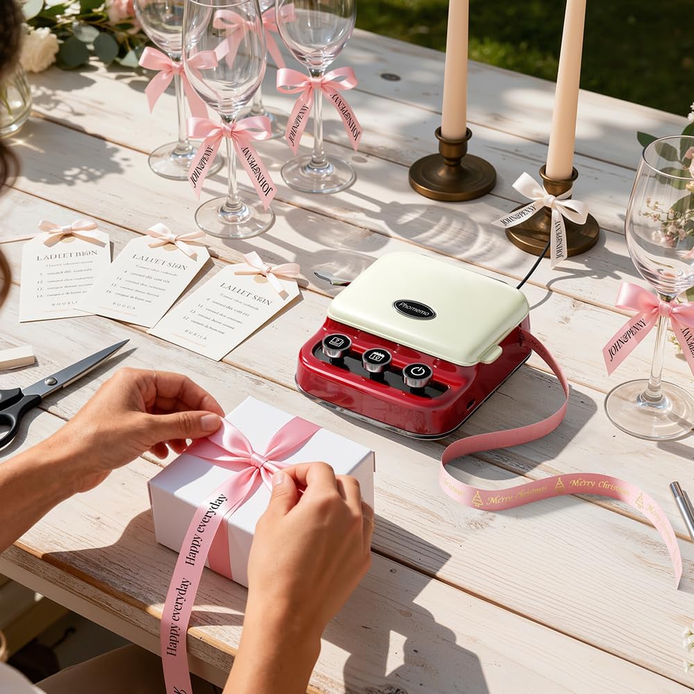 Retro Mini Bluetooth Ribbon Label Printer - Portable Inkless Maker for Gift Wrapping & DIY Crafts