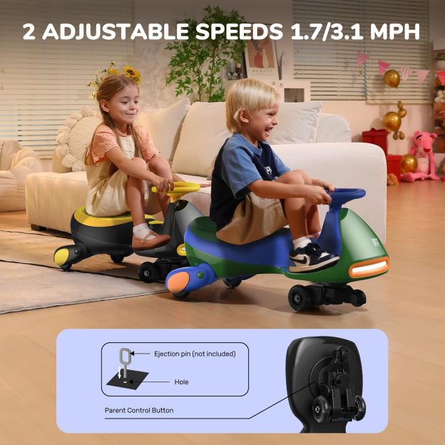  N7 Classic Electric Wiggle Car with Pedal, Rechargeable Battery, Ride on Toys, Swing Car, 2 Speeds, Anti-Rollover, Flashing Light Wheels, Bluetooth, for Ages 3 and Up, 150 Lbs, Pink