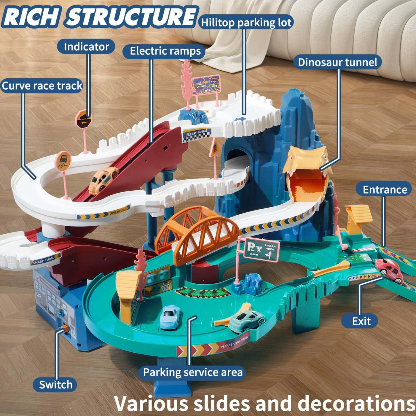 ⏰ LAST DAY 60% OFF 💥 Dinosaur Race Track Playset Toys for Kids Car Ramp Track Set Toys Adventure Car Garage Parking Toy