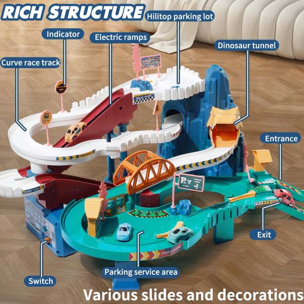 ⏰ LAST DAY 60% OFF 💥 Dinosaur Race Track Playset Toys for Kids Car Ramp Track Set Toys Adventure Car Garage Parking Toy