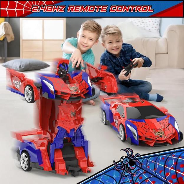 Transforming Easter Remote Control Car for Boys Ages 3-15, 2.4Ghz Remote Control, 1:18 Scale Robot Transformation, 360° Rotation, Rechargeable Battery Included, High-Quality ABS Plastic Gift Set, Black Friday, Christmas