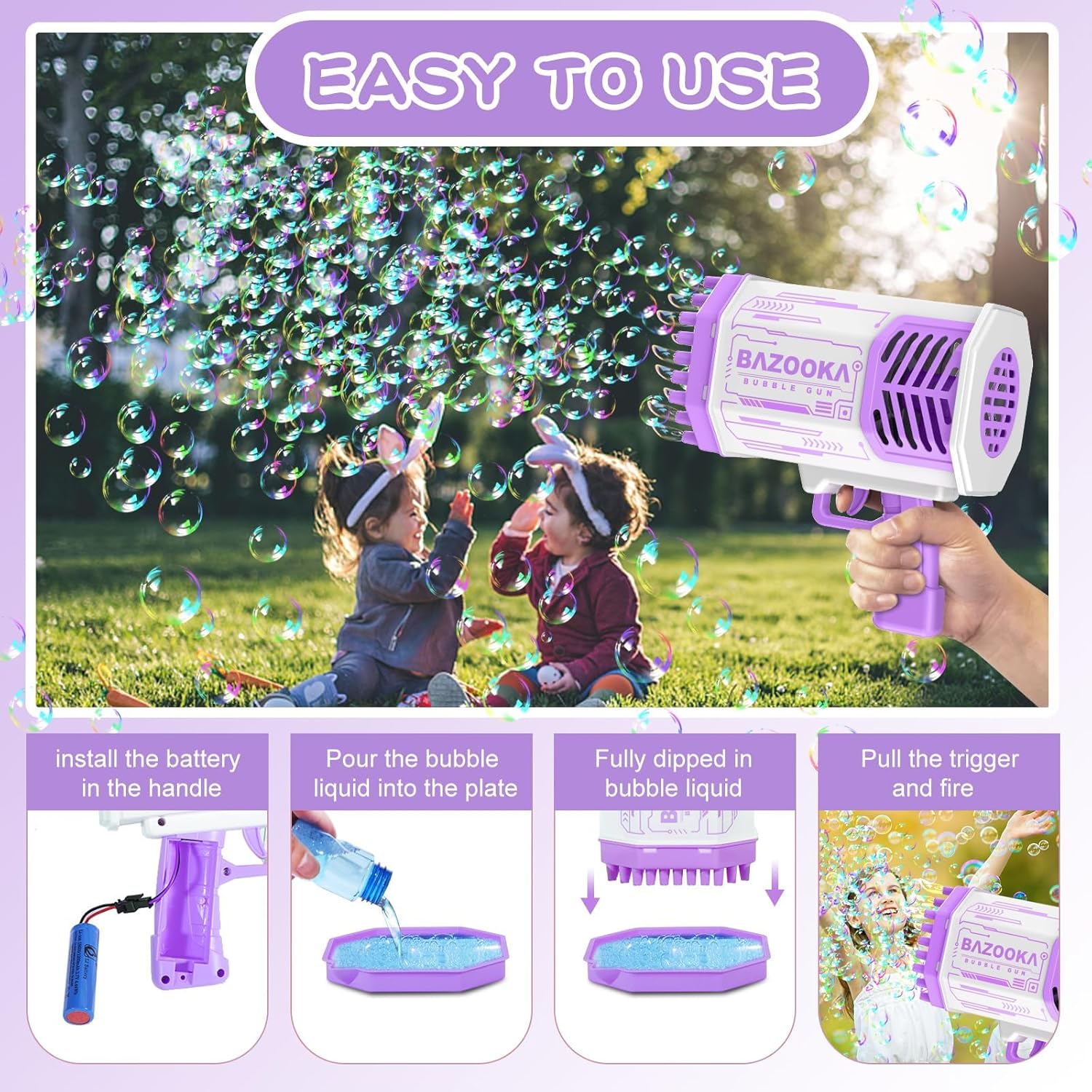 Bubble Gun, 69 Holes Bubble Machine Bubbles Kids Toys 