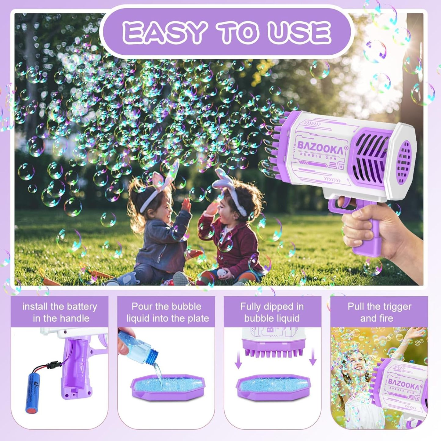 Bubble Gun, 69 Holes Bubble Machine Bubbles Kids Toys 