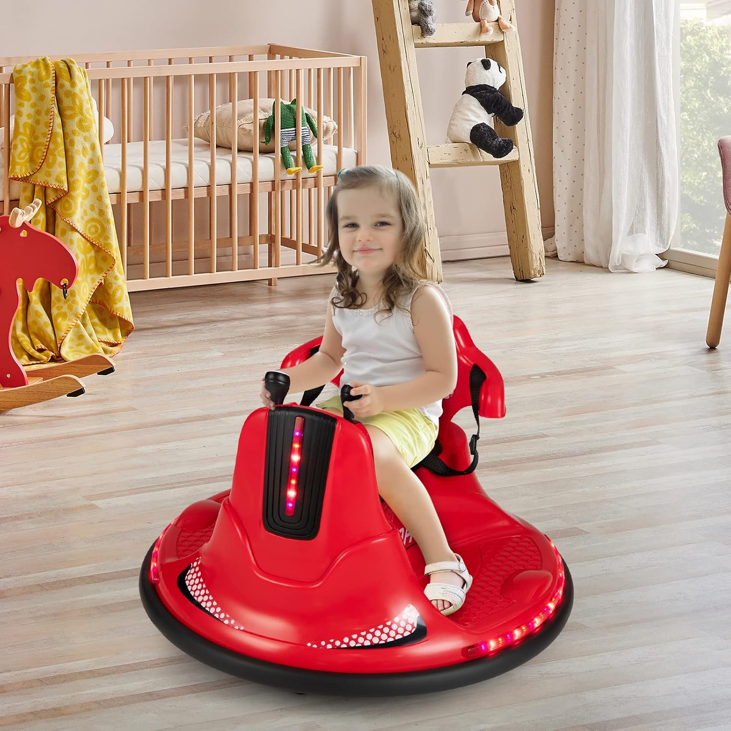 ⏰ LAST DAY 80% OFF 💥  12V Kids Ride On Bumper Car, Electric Bumper Car w/Dual Joysticks, Remote Control, 360° Spin, Slow Start Function, LED Lights & Fun Music, Adjustable Safety Belt, Soft Bumper (Pink)