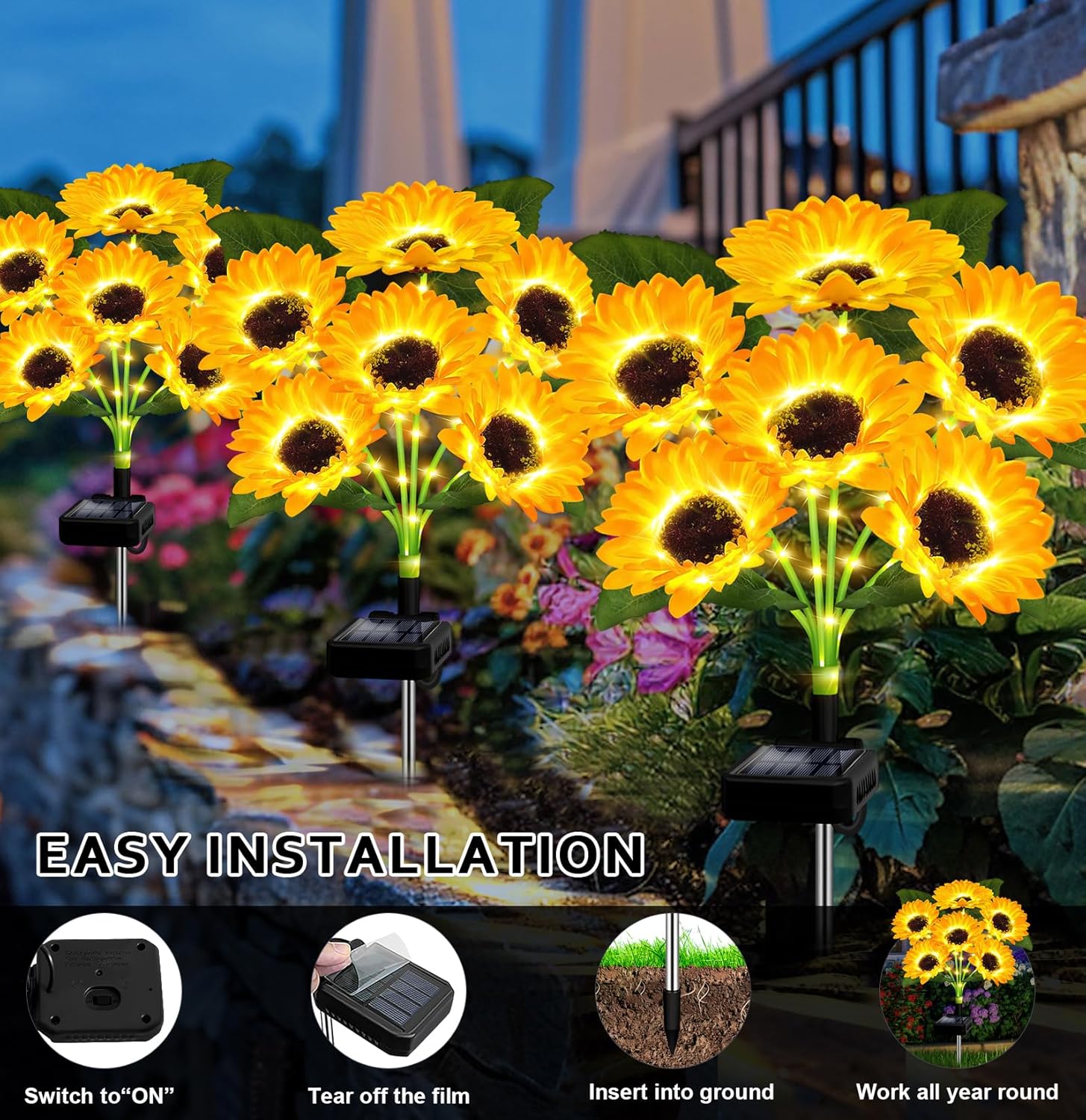 Solar Sunflower Garden Lights (2-Pack) | Waterproof Outdoor Decor 🌻✨