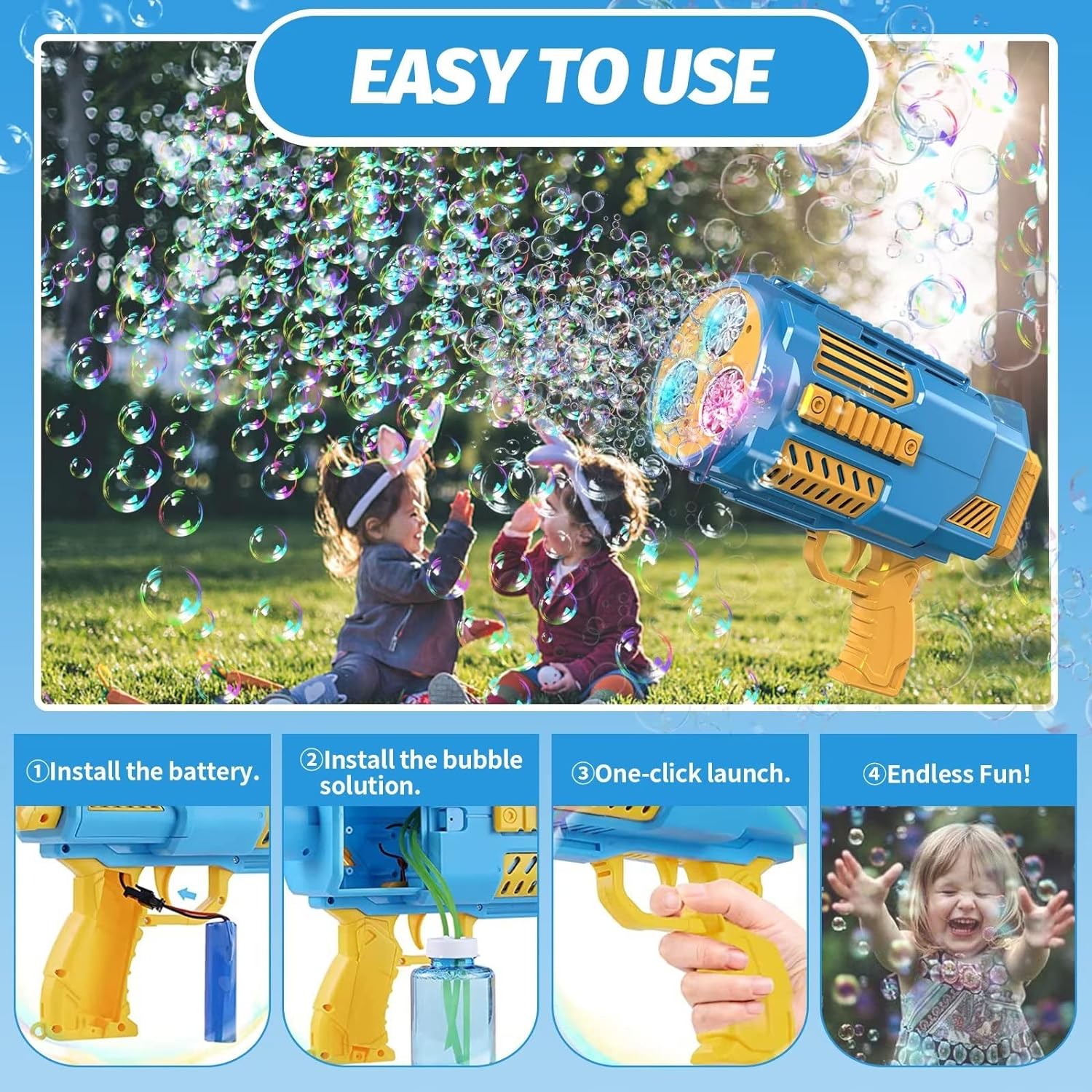 Bubble Gun, 69 Holes Bubble Machine Bubbles Kids Toys 