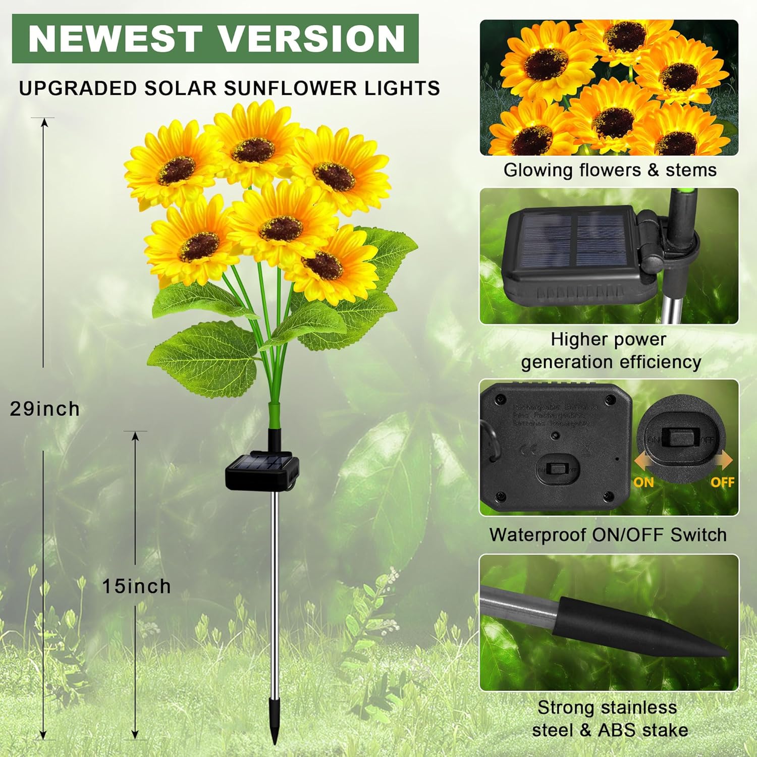 Solar Sunflower Garden Lights (2-Pack) | Waterproof Outdoor Decor 🌻✨