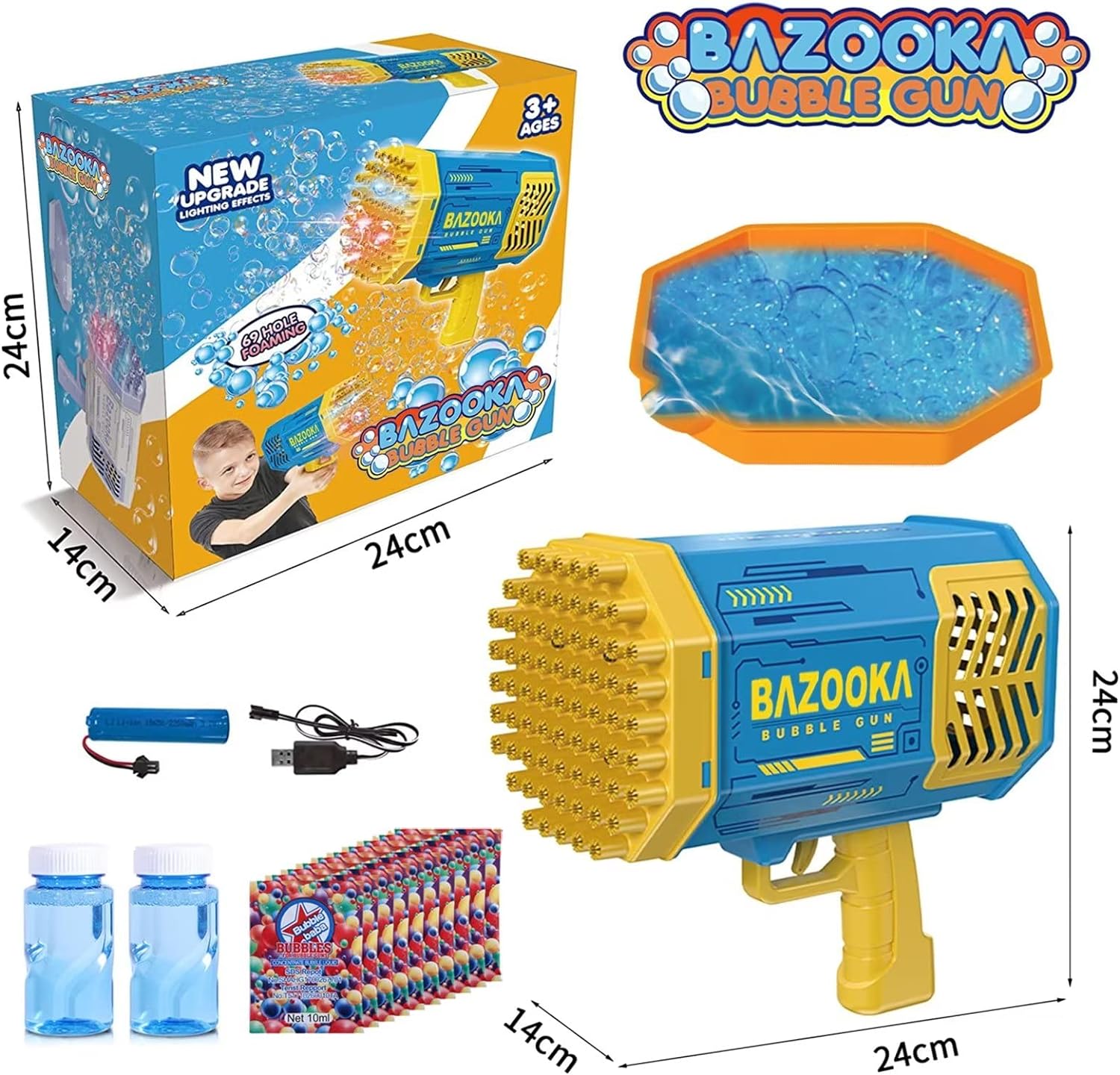 Bubble Gun, 69 Holes Bubble Machine Bubbles Kids Toys 