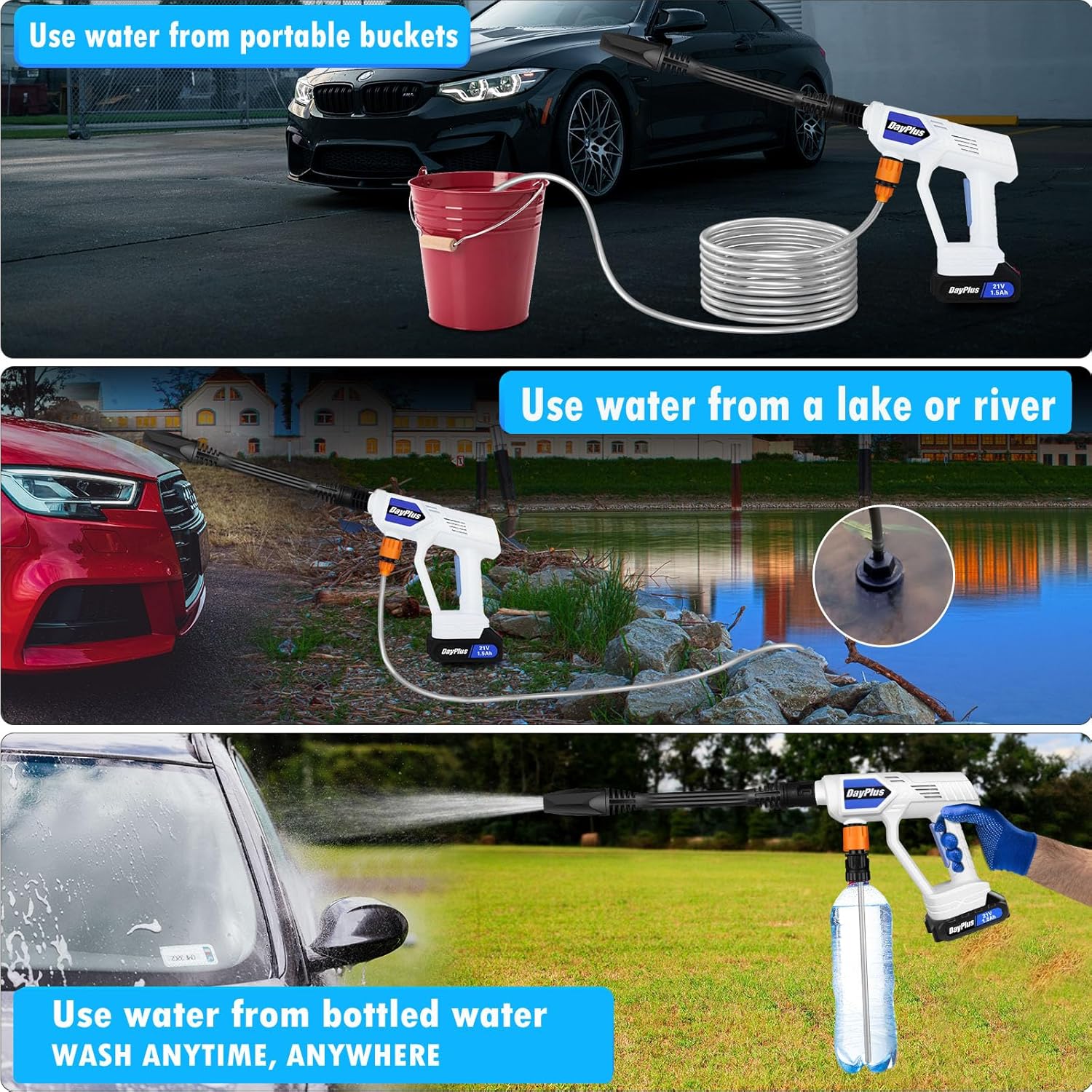 21V Cordless Pressure Washer | 435 PSI Portable Power Washer with 2 Batteries