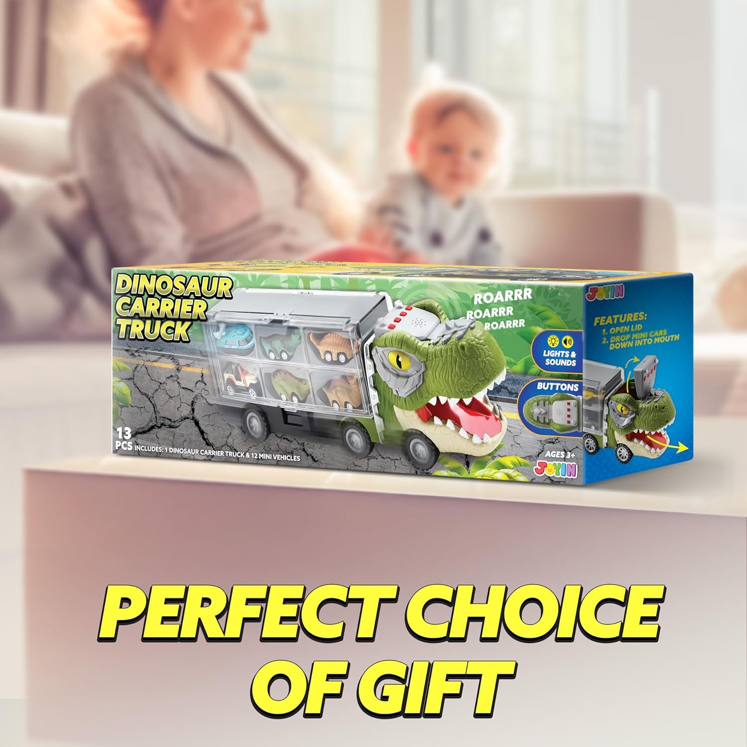 ⏰ LAST DAY 60% OFF 💥 13 in 1 Dinosaur Toys for Kids 3-5, Dinosaur Truck with 12 Pull Back Cars, Birthday Gifts Toys for 3 4 5+ Year Old Boy, Transport Carrier Truck for Toddlers, Christmas Great Gifts for Grandkids