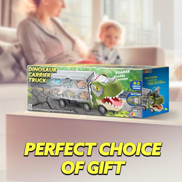 ⏰ LAST DAY 60% OFF 💥 13 in 1 Dinosaur Toys for Kids 3-5, Dinosaur Truck with 12 Pull Back Cars, Birthday Gifts Toys for 3 4 5+ Year Old Boy, Transport Carrier Truck for Toddlers, Christmas Great Gifts for Grandkids