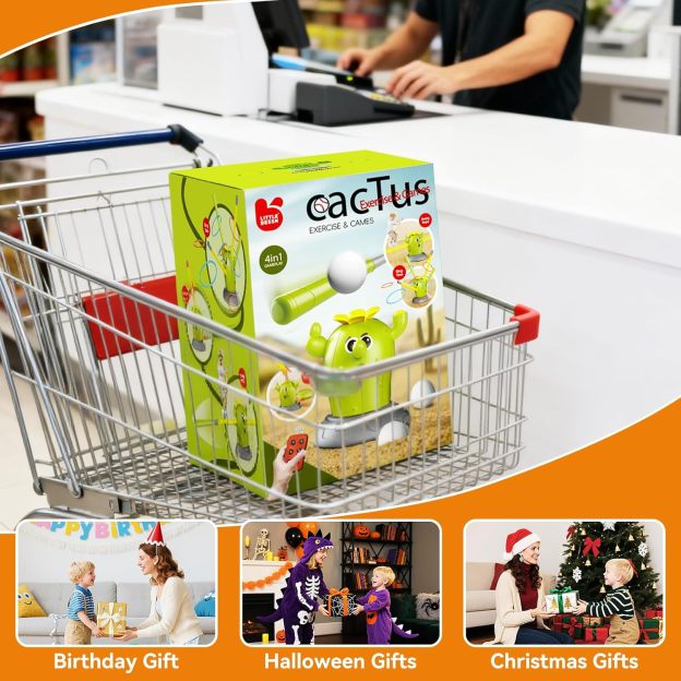 Cactus 4-in-1 Musical Jumping Toys Set with Ring Toss, Stomping Rocket Launcher and Baseball Game, Fun Indoor and Outdoor Toys for Active Play Sports Toy for Kids Ages 3 4 5 6 7 8+ Boys & Girls.
