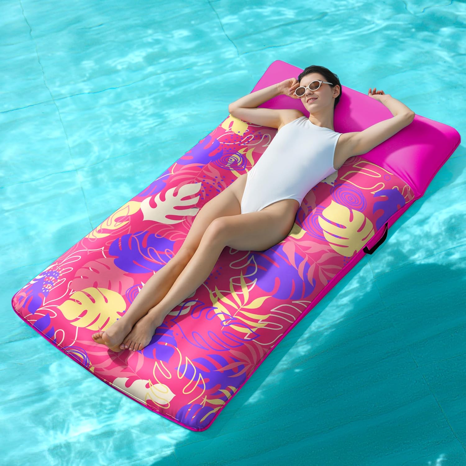Inflatable Pool Floats Lounger - XL Fabric Covered Pool Mat Floaties for Adults, Ultra Comfort Water Floating Lounger with Headrest for Beach Lake Swimming Pool Float Raft 68"X34"