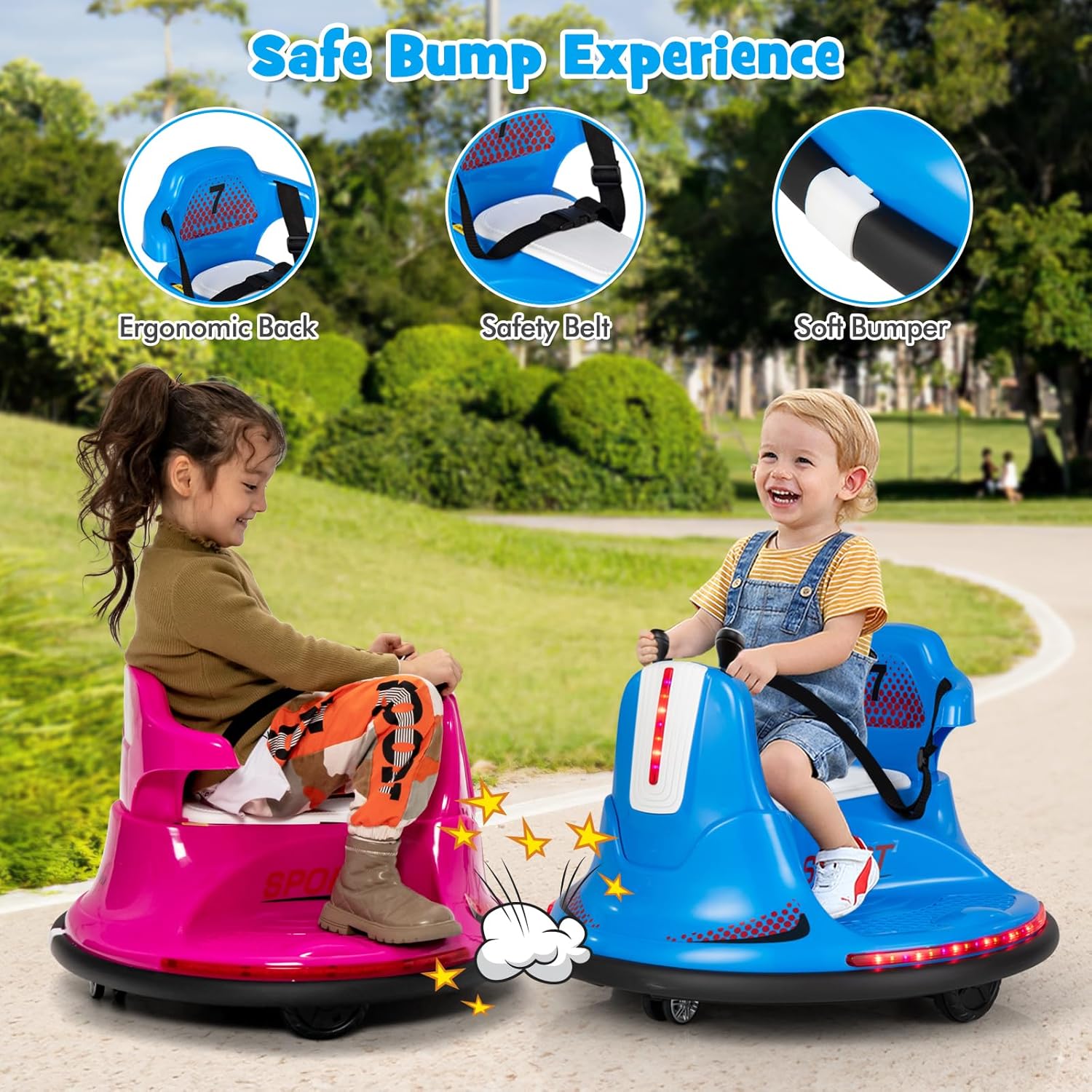⏰ LAST DAY 80% OFF 💥  12V Kids Ride On Bumper Car, Electric Bumper Car w/Dual Joysticks, Remote Control, 360° Spin, Slow Start Function, LED Lights & Fun Music, Adjustable Safety Belt, Soft Bumper (Pink)