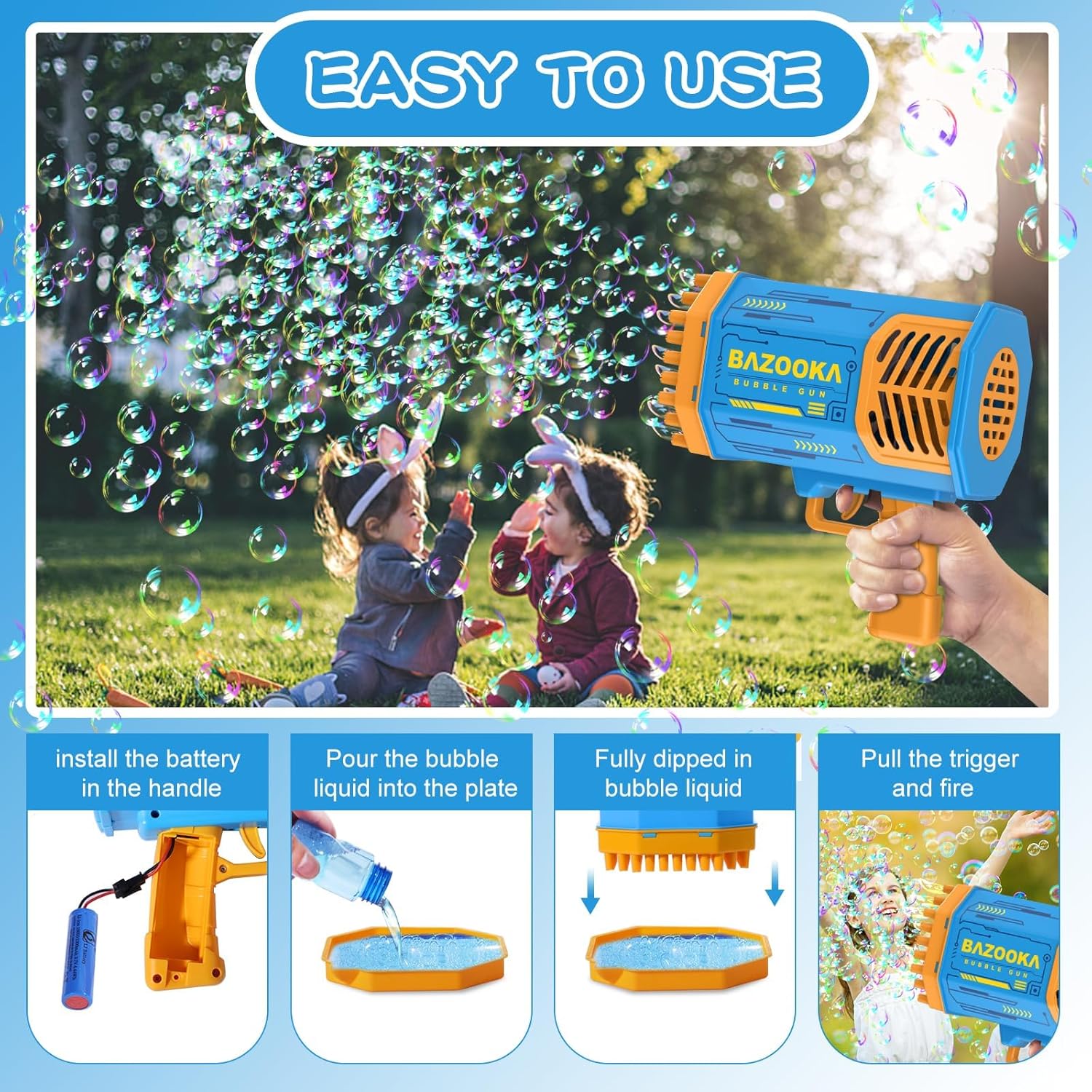 Bubble Gun, 69 Holes Bubble Machine Bubbles Kids Toys 