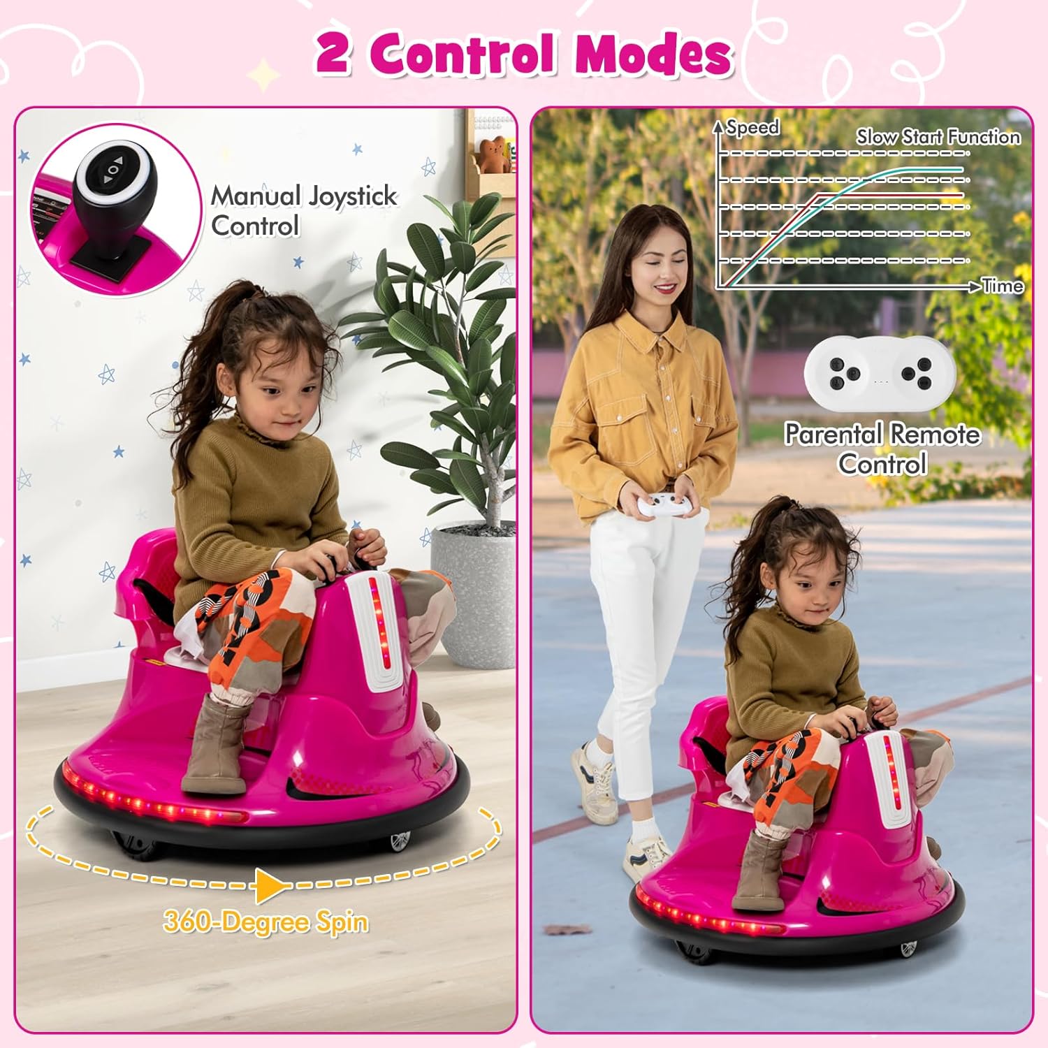 ⏰ LAST DAY 80% OFF 💥  12V Kids Ride On Bumper Car, Electric Bumper Car w/Dual Joysticks, Remote Control, 360° Spin, Slow Start Function, LED Lights & Fun Music, Adjustable Safety Belt, Soft Bumper (Pink)