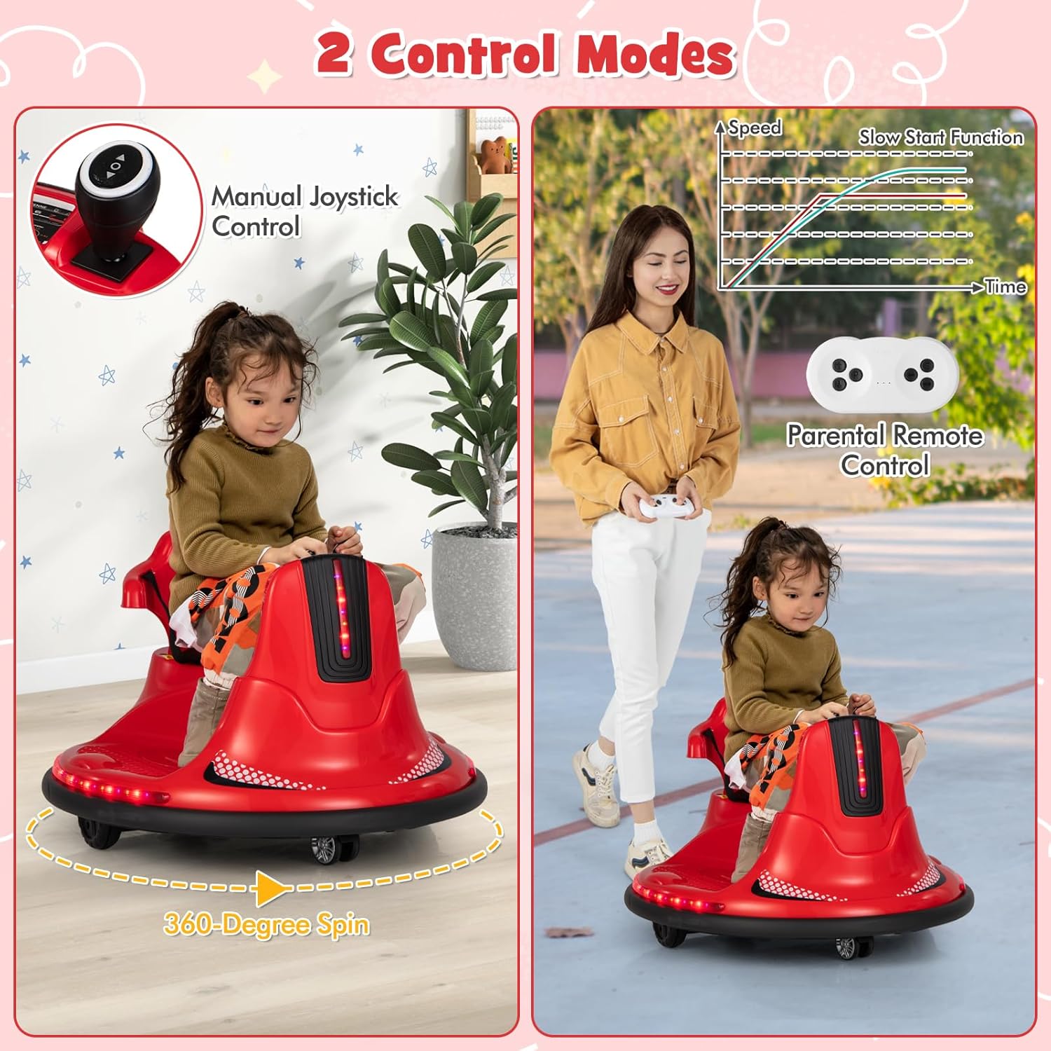 ⏰ LAST DAY 80% OFF 💥  12V Kids Ride On Bumper Car, Electric Bumper Car w/Dual Joysticks, Remote Control, 360° Spin, Slow Start Function, LED Lights & Fun Music, Adjustable Safety Belt, Soft Bumper (Pink)