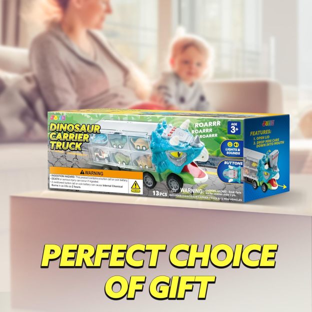 ⏰ LAST DAY 60% OFF 💥 13 in 1 Dinosaur Toys for Kids 3-5, Dinosaur Truck with 12 Pull Back Cars, Birthday Gifts Toys for 3 4 5+ Year Old Boy, Transport Carrier Truck for Toddlers, Christmas Great Gifts for Grandkids