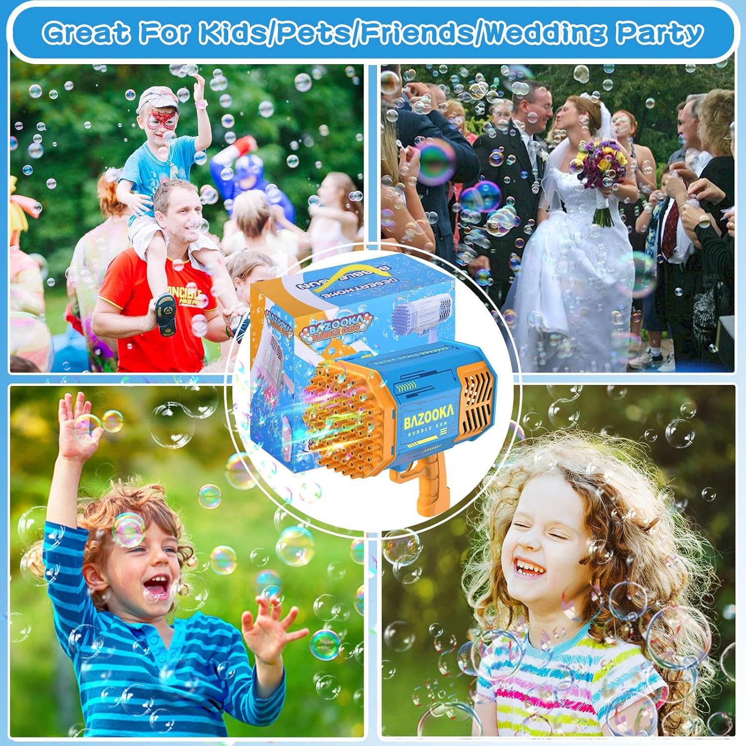 Bubble Gun, 69 Holes Bubble Machine Bubbles Kids Toys 