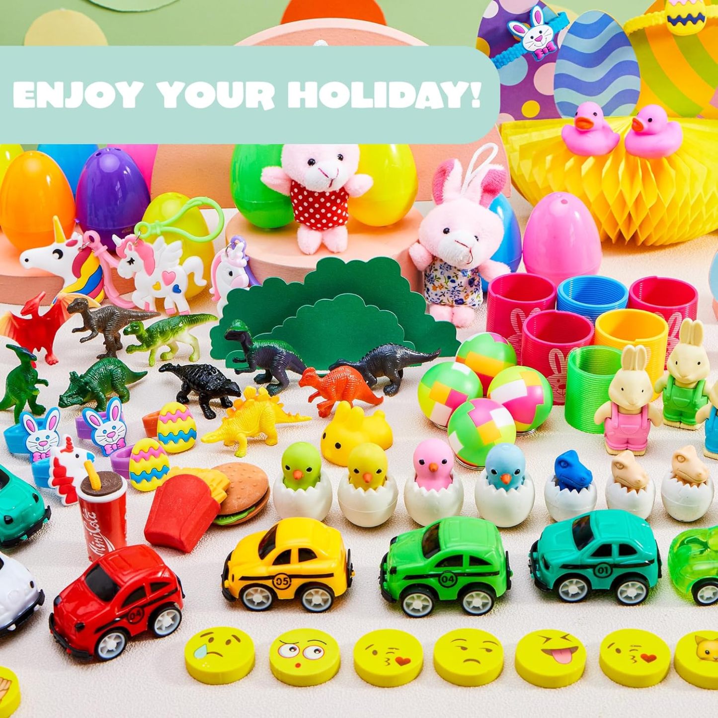 ⏰ LAST DAY 60% OFF 💥 100 Pcs Prefilled Easter Eggs with Toys Plus Stickers, Filled with Toys Party Favors for Kids Boys Girls Easter Eggs Hunt, Basket Stuffers Fillers, Classroom Prize Supplies
