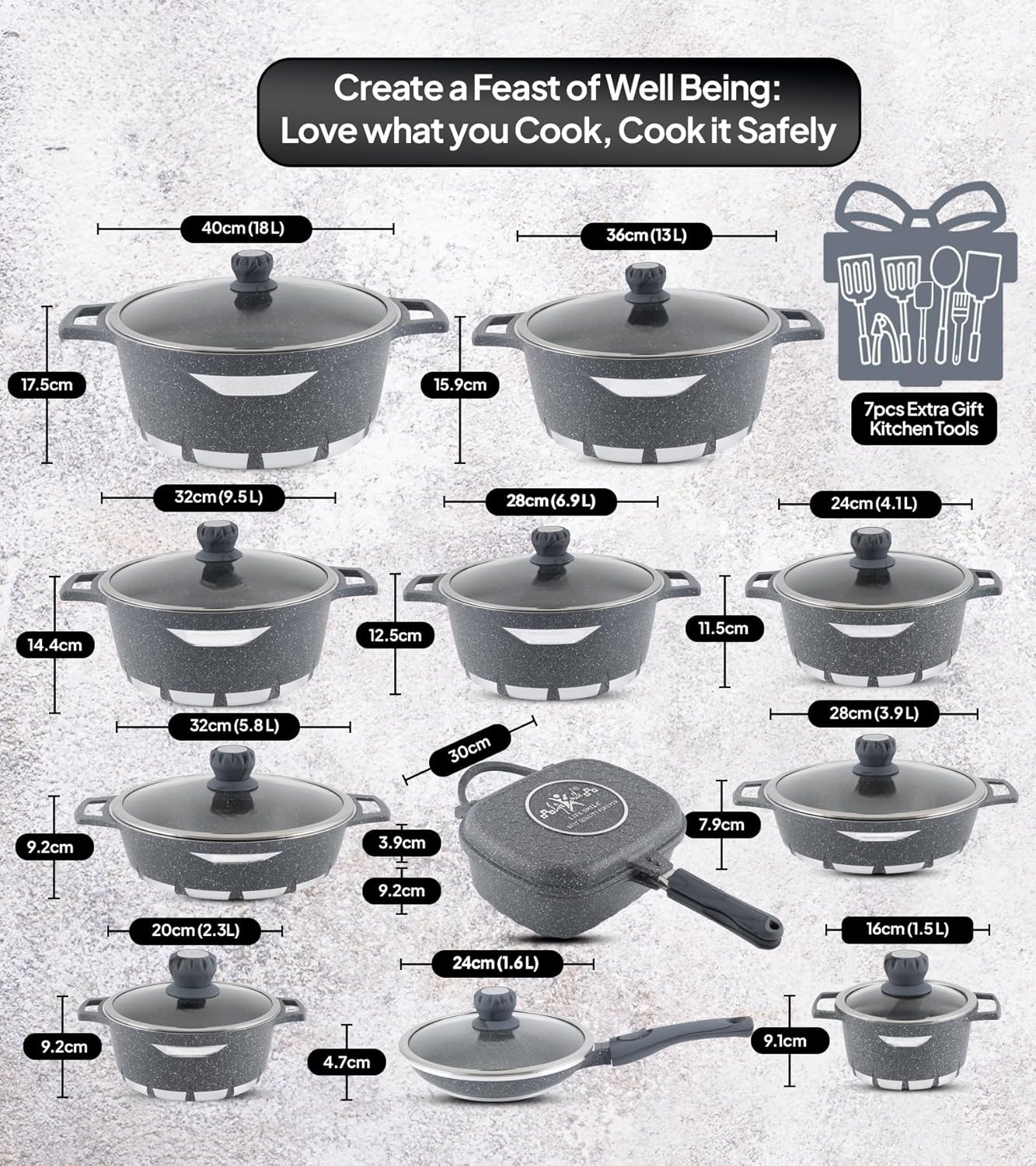 🎉Anniversary Sale - Cookware Set Pieces Non Stick Multi Layer Granite Coating