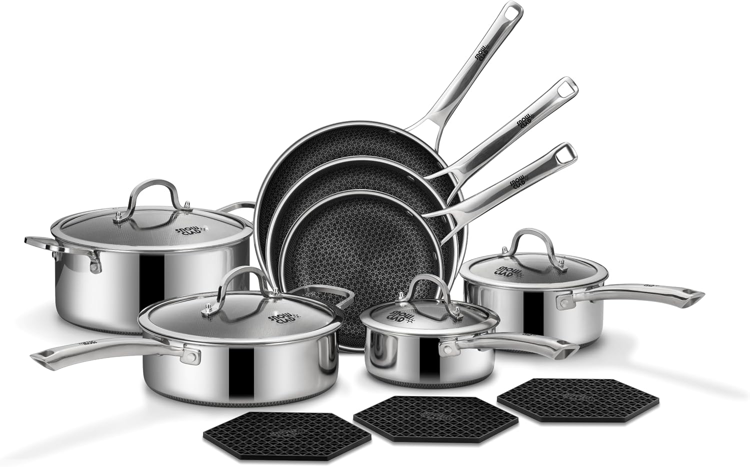  Pots and Pans Set Non Stick, 10 Pcs Hybrid Stainless Steel Cookware Sets, Non Stick Frying Pans, Saucepans, Saute Pan & Stock Pot, PFOA Free Kitchen Skillet,Induction Compatible