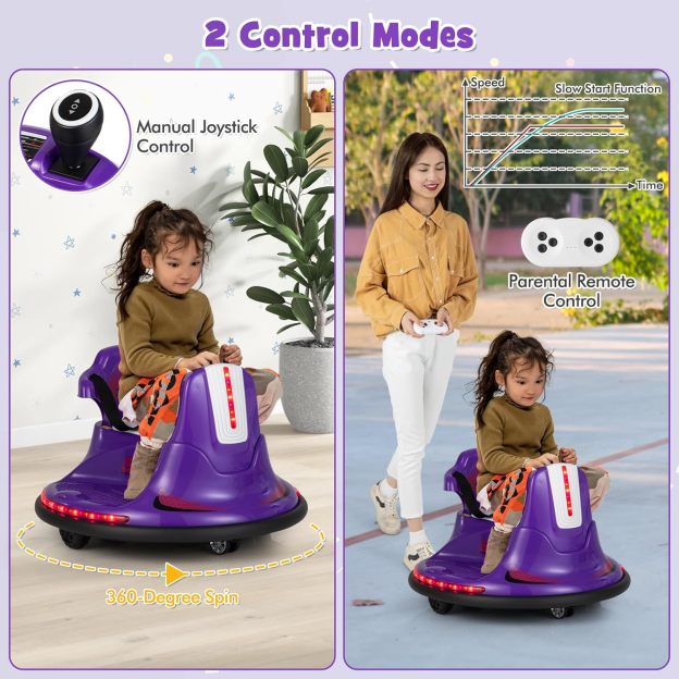 ⏰ LAST DAY 80% OFF 💥  12V Kids Ride On Bumper Car, Electric Bumper Car w/Dual Joysticks, Remote Control, 360° Spin, Slow Start Function, LED Lights & Fun Music, Adjustable Safety Belt, Soft Bumper (Pink)