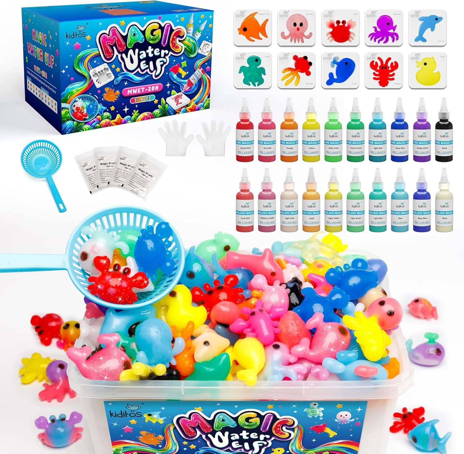 ⏰ LAST DAY 60% OFF 💥 Magic Water Elf Toy Kit–Squishies for Kids, 20 Gels & 10 Molds, Magic Gel Water Pets Sensory Toy, Fun DIY Craft Kit，Party Favors, Birthday & Christmas Gifts for Kids Ages 3+