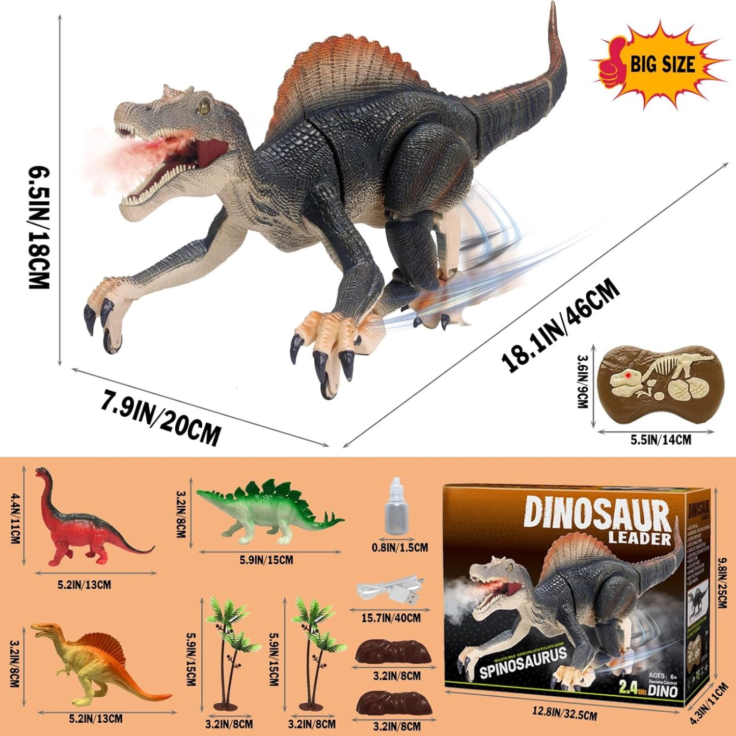 ⏰ LAST DAY 60% OFF 💥 Remote Control Dinosaur Jurassic T Rex Toys for Boys Electronic RC Spray Raptor Walking Roaring Tyrannosaurus Rex Realistic 18.1" Rechargeable Birthday Gift for Kids Girls 3 4 5 6 7