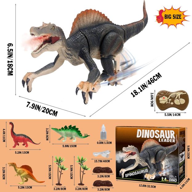 ⏰ LAST DAY 60% OFF 💥 Remote Control Dinosaur Jurassic T Rex Toys for Boys Electronic RC Spray Raptor Walking Roaring Tyrannosaurus Rex Realistic 18.1" Rechargeable Birthday Gift for Kids Girls 3 4 5 6 7