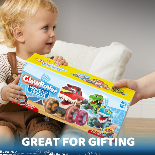 ⏰ LAST DAY 60% OFF 💥 3 Pack Monster Truck Toy - Motion Activated Light Up Cars for Toddlers - Monster Glow Rover LED Wheels - Baby Boy Toys - Press and Go Dinosaur Trucks for Kids Boys Birthday Gifts for Christmas