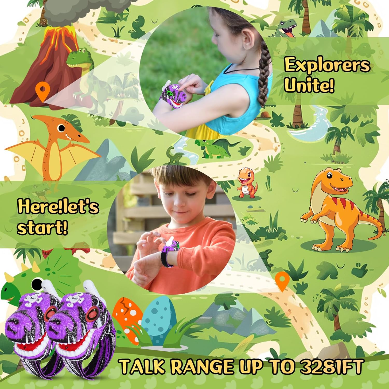 ⏰ LAST DAY 60% OFF 💥 Walkie Talkies for Kids 2 Packs, Kids Toys for Boys Girls Aged 3 to 8 Years Old for Outdoor Adventure, Camping, Halloween, Christmas, Birthday Gifts (Blue, Dinosaur)