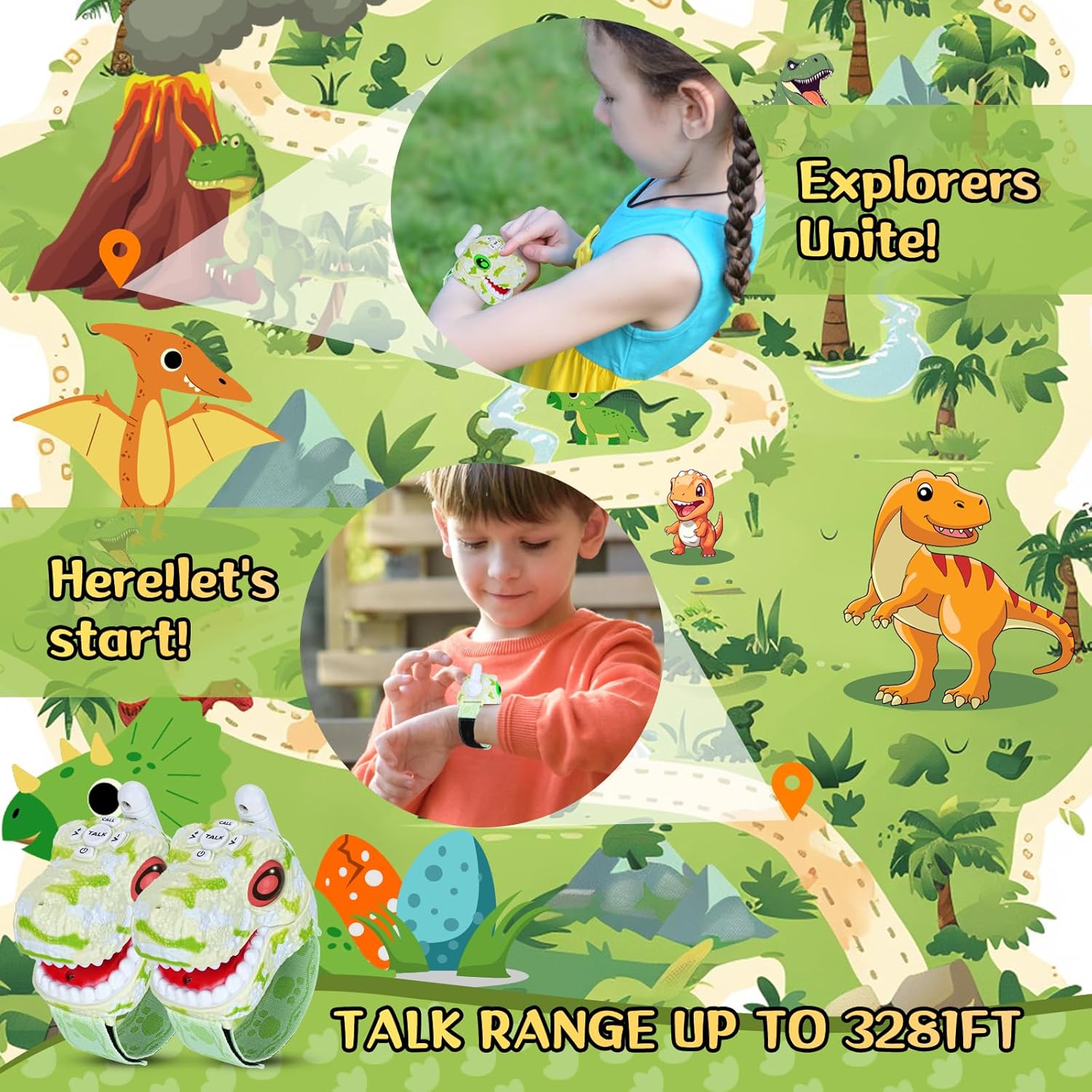 ⏰ LAST DAY 60% OFF 💥 Walkie Talkies for Kids 2 Packs, Kids Toys for Boys Girls Aged 3 to 8 Years Old for Outdoor Adventure, Camping, Halloween, Christmas, Birthday Gifts (Blue, Dinosaur)