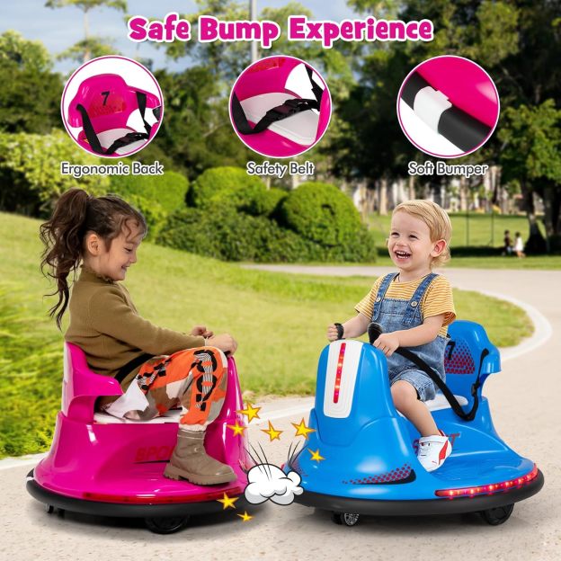⏰ LAST DAY 80% OFF 💥  12V Kids Ride On Bumper Car, Electric Bumper Car w/Dual Joysticks, Remote Control, 360° Spin, Slow Start Function, LED Lights & Fun Music, Adjustable Safety Belt, Soft Bumper (Pink)