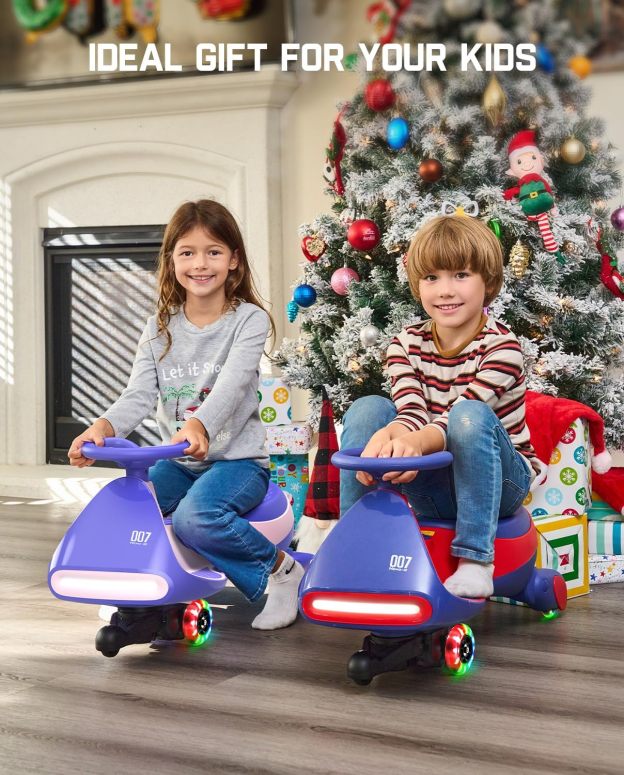  N7 Classic Electric Wiggle Car with Pedal, Rechargeable Battery, Ride on Toys, Swing Car, 2 Speeds, Anti-Rollover, Flashing Light Wheels, Bluetooth, for Ages 3 and Up, 150 Lbs, Pink