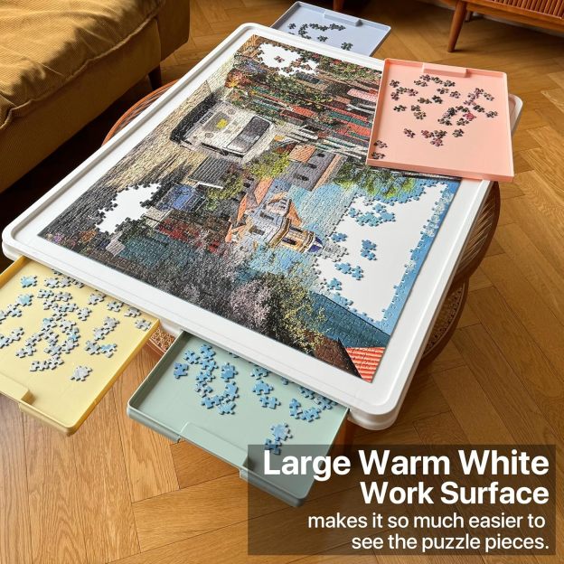 ⏰ LAST DAY 60% OFF 1500 Pieces Rotating Plastic Puzzle Board with Drawers and Cover, 35"x27" Portable Spinning Jigsaw Puzzle Table for Adults, Upgraded Lazy Susan, Ideal Gift for Mum