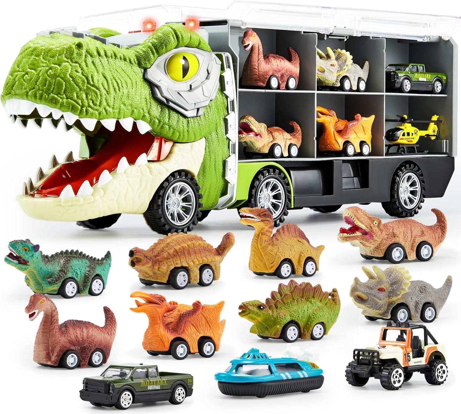 ⏰ LAST DAY 60% OFF 💥 13 in 1 Dinosaur Toys for Kids 3-5, Dinosaur Truck with 12 Pull Back Cars, Birthday Gifts Toys for 3 4 5+ Year Old Boy, Transport Carrier Truck for Toddlers, Christmas Great Gifts for Grandkids